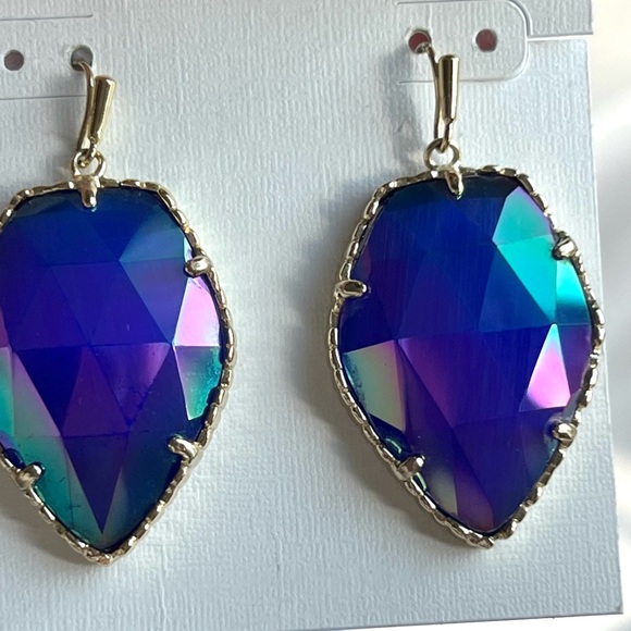 RARE & RETIRED Kendra Scott Corley Earrings Cobalt Iridescent Yellow Gold GORG! - Picture 11 of 13